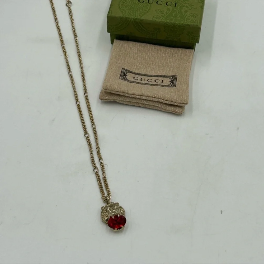 Unisex, Gucci, iconic gold tone, Lionhead crystal necklace made in Italy